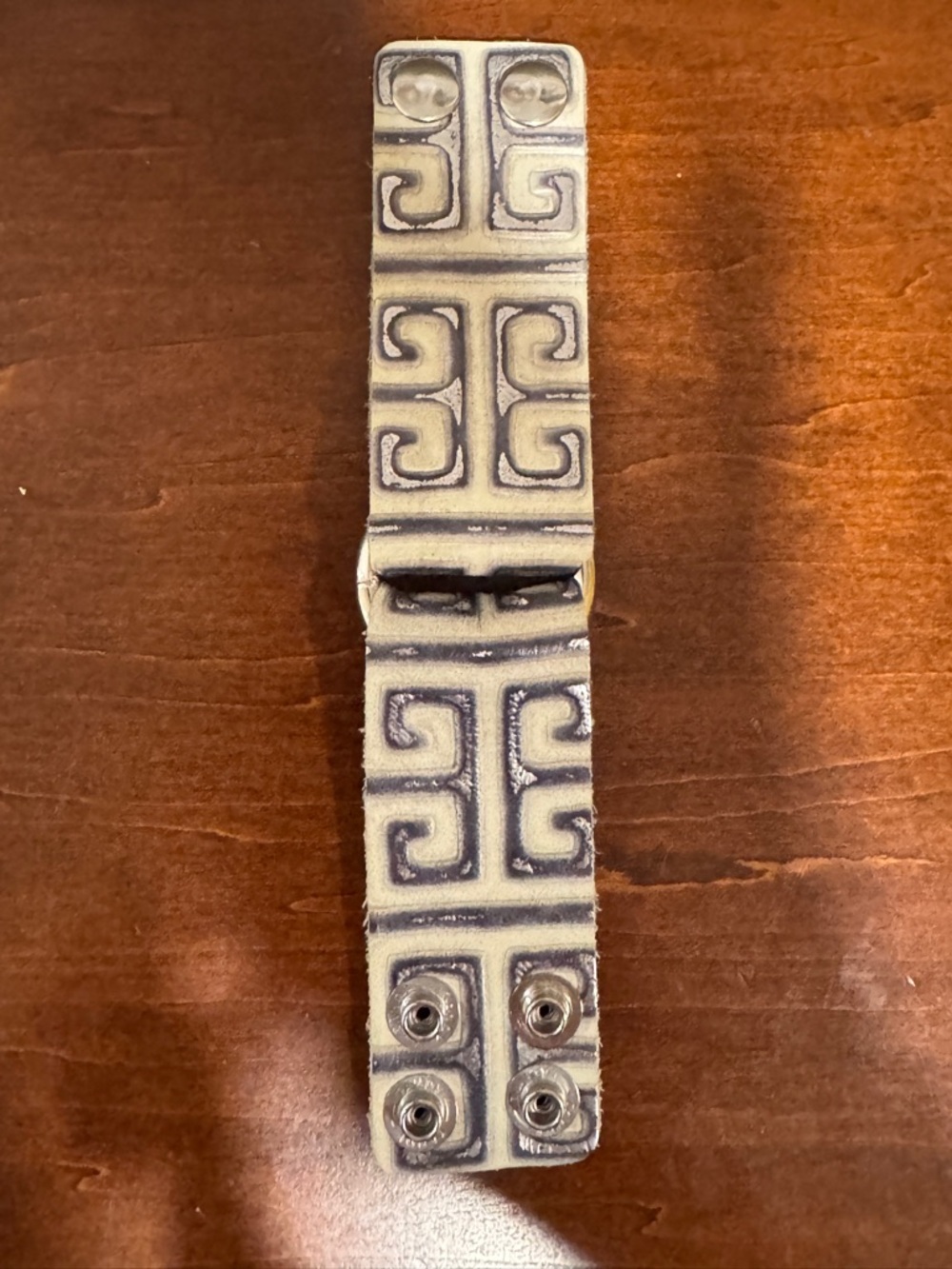 Keva Leather Snap Bracelet - Cream w/gray